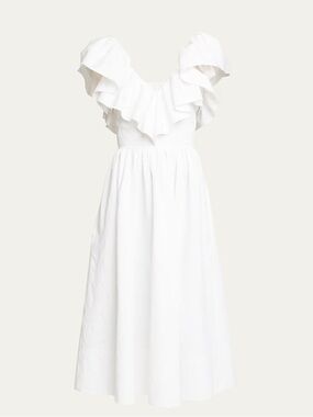 Chloe Ruffled Cotton-Jacquard Midi Dress